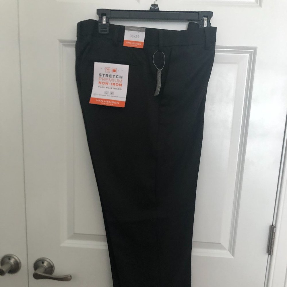 Van Heusen Stretch Premium Flat Front Traveler Pant, Dark Charcoal, 36x29